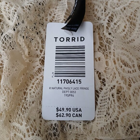 NWT Torrid Top One Size Lace Natural Cream Ruana Kimono Wrap Fringe - Picture 7 of 8